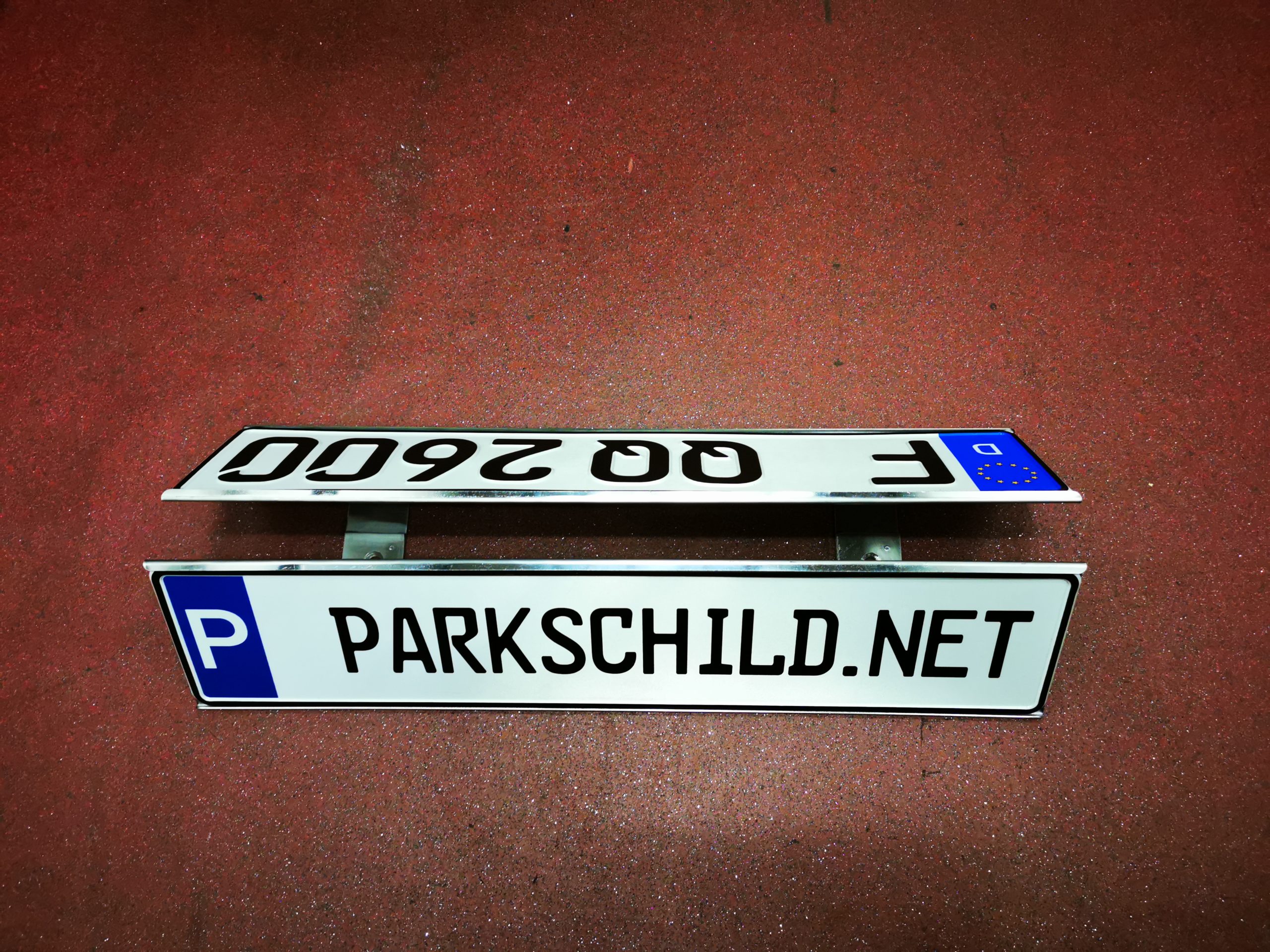 Park-Schild.de_Halterung Parkschildhalterung Edelstahl zum Einschieben zwei KFZ-Schilder Bodenmontage